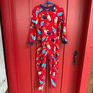 Carter's Red Rocket-Print Fleece Footie Pajamas with Navy Trim